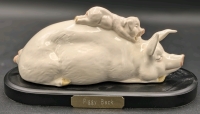 Vintage ROYAL DOULTON Handpainted "Piggy Back" Figure on Wood Base, 7.8" Long, Chip in Piglet's Ear