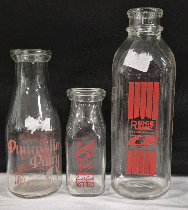 Vintage Ridge Dairy, Dunnville Dairy & Bateson's Model Dairy Milk Bottles - 6" to 10.25" Tall