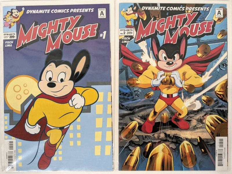 DYNAMITE Comics MIGHTY MOUSE. Issues #1 (Cover D) & #2 (Cover B), Both Bagged & Boarded