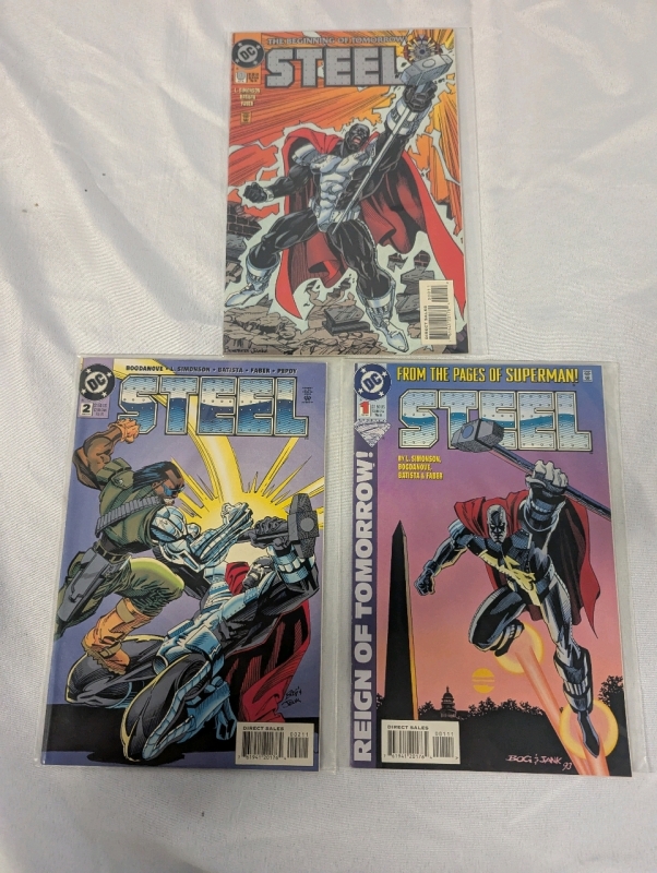 3 Vintage DC Comics Steel Issues. #0,#1,#2. Issue #1 is the First Appearance of Natasha Irons.