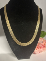Flat Nugget Link Wide 22 Inch Necklace Chain Fold Over Clasp 65 grams