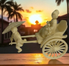 Vintage Celluloid Japanese Rickshaw Figure with Geisha in Cart likely from the Early 20th Century specifically the 1930s Approximately 3.25 x 4 inch - 2
