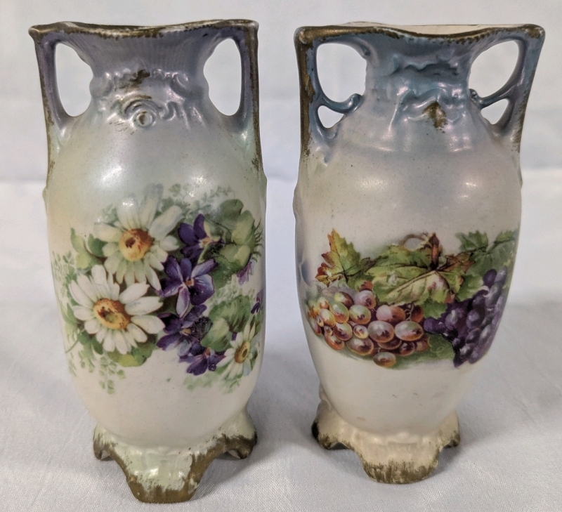 2 Vintage Porcelain Floral Vases. Made in Austria. 5.75" Tall.