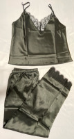 New Sz Large Ladies Satin Look and Feel Pajamas | Camisole Top and Long Pants | Pretty Lace Trim