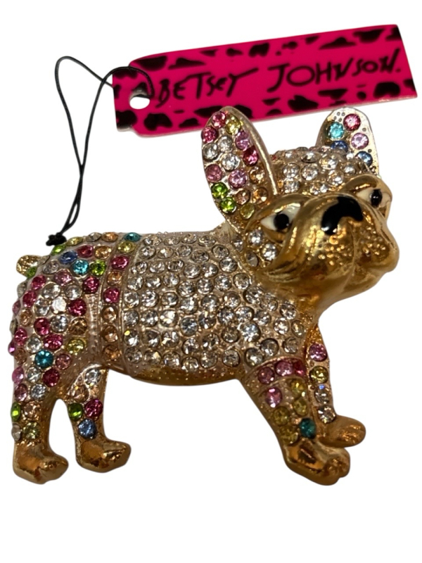 Betsey Johnson French Bulldog Brooche with Clear and Multi Colour Rhinestones Tagged Adorable Appropriately 2.4 x. 2.20 Inch Back Bale