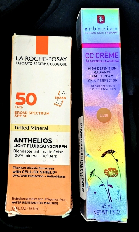 [See Desc] LA ROCHE-POSAY Anthelios 50SPF Broad Spectrum Tinted Face Sunscreen & ERBORIAN Korean Skin Therapy CC Cr&egrave;me High Definition Radiance Face Cream with 25SPF Sunscreen