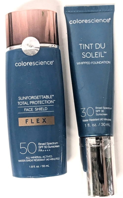 [See Desc] COLOR SCIENCE for Medium Skin Tones : Sunforgettable Face Shield Flex 50SPF Broad Spectrum Sunscreen & Tint du Soleil Whipped Foundation 30SPF Broad Spectrum Sunscreen Foundation