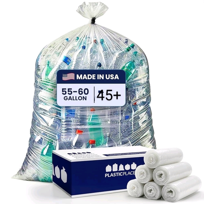 As-New in Box | 45+ Plastic place 55-60 Gallon Clear Plastic Contractor Bags