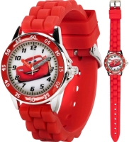 New Disney Pixar Kids' CZ1009 "Time Teacher" Cars Lightning McQueen Round Watch with Red Rubber Strap in Collector's Tin