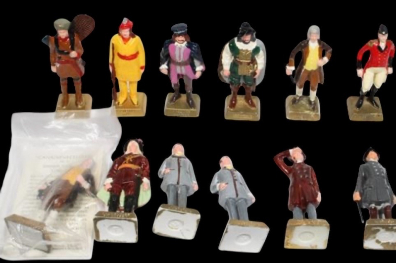 Famous Canadians Lipton Tea Statue Lot of 12 1960&rsquo;s Found in Lipton Tea Packages Canadian 20th Century figures Approximately 2.75 inch One Sealed in bag