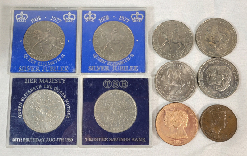 Great Britain Royal Family Coin & Token Lot . Queen Elizabeth II , Princess Diana (The Peoples Pincess) & Prince Charles . Ten (10) Coins