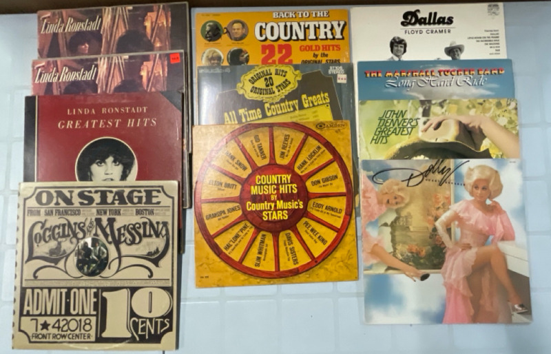 12 Vintage Country LPs | Includes LINDA RONSTADT, JOHN DENVER, DOLLY & more | Scuffs and Scratches Present