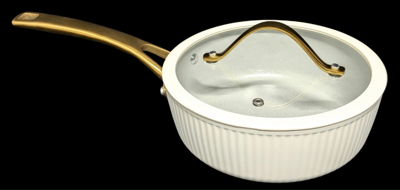 New Thyme & Table Signature Ribbed Ceramic Non-Stick 1.9L Saucepan with Lid, Suitable For All Cook Tops