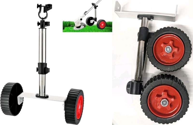 2 New Weed Wacker Support Wheels, 26-28mm Adjustable, Metal with Plastic Wheels, 1 Missing