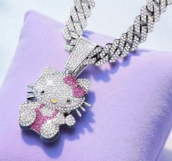 Hello Kitty Necklace Icec Out Cuban Chain Necklace Rhinestones Pendant with Sparkling Embellishments Necklace approximately 17.5