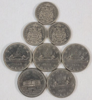 1968 - 1976 Canadian Dollar & 50-Cent Half Dollar Coins. 1968 , 1969, 1972 , 1973 & 1975 Dollar Coins and 1969 , 1970 & 1976 Half Dollar Coins .