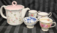 Vintage 6.5" Tall Sadler Teapot with Teacups - Royal Albert & Coalport
