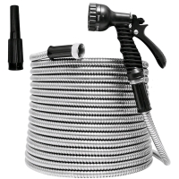 New TUNHUI 50FT Heavy Duty Flexible Metal Garden Hose Stainless Steel Water Hose with 2 Nozzles Metal Hose Flexible Kink and Easy to Store Outdoor Hose
