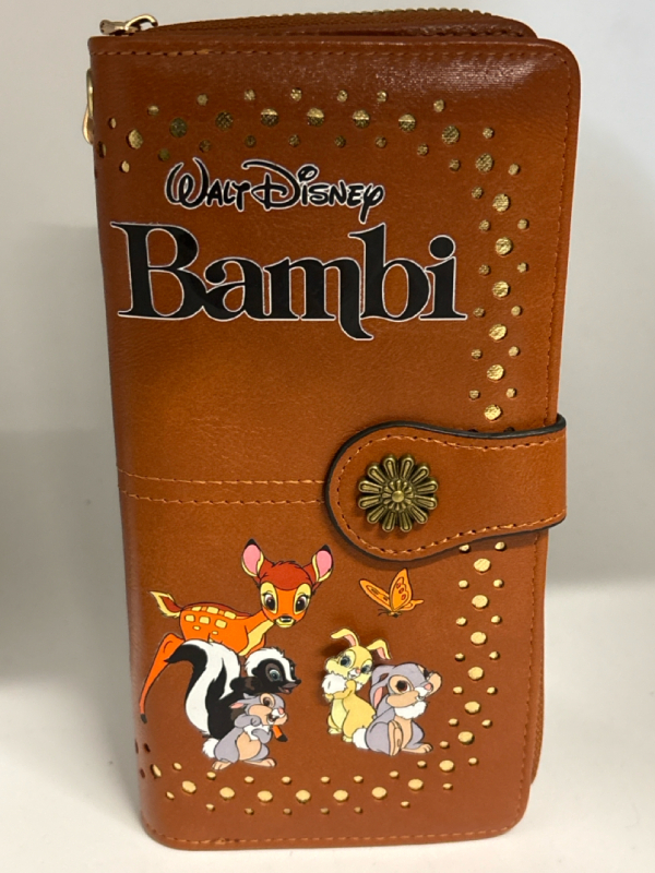 Walt Disney Bambi and Friends Wallet with Wrist Strap - RFID Blocking Retro Long Clutch Purse Credit Card Holder with Zipper Pockets & Snap Closure Nylon lining approximately 7.5 x 4 Inch