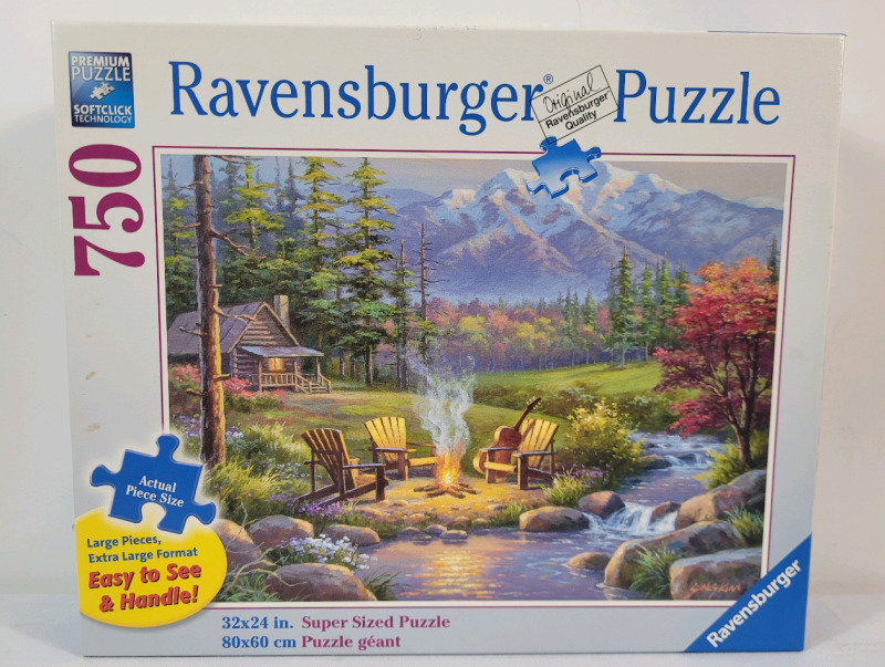 750pc. Ravensburger Puzzle " Riverside Livingroom " . Large Pieces . Measures 32"&times;24" Super Sizes Puzzle .