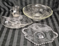 4 Vintage Corn Flower Etched Serving Dishes 12" Diameter & Length