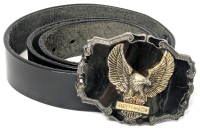 Vintage HARLEY DAVIDSON Cycles Belt Buckle on 44.5" Long, 1.25" Wide Genuine Leather Belt