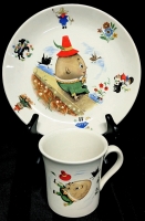 Vintage OLD FOLEY England Humpty Dumpty 2pc Plate & Mug Set, Plate 7.8" Diameter, No Chips or Cracks, Crazing Present
