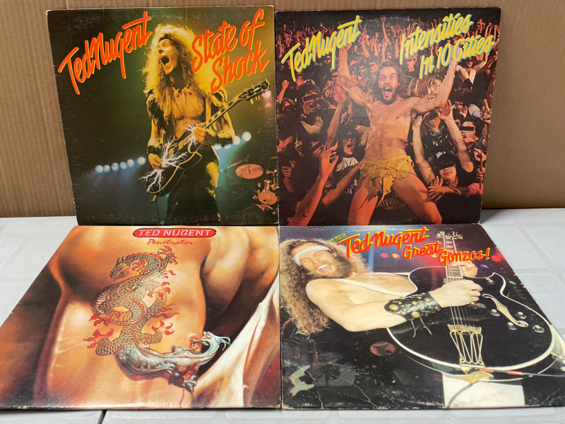 4 Vintage Ted Nugent LPs | See Photos for Titles | Scuffs and Scratches Present