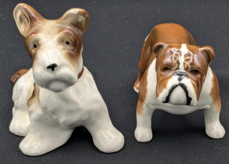 Vintage BESWICK England Bulldog Figure (Faint Stamp) & Terrier Figure Made in Occupied Japan, Up to 3" Tall, No Chips or Cracks, Crazing Present on Terrier