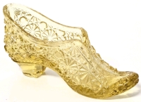 Vintage Yellow Glass Shoe Advertising : S.D. SOLLERS & Co FINE (Children's) SHOES, 2.25" Tall, Tiny Fleabites & Chips Can Be Felt Along Rim