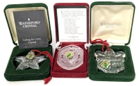 3 Vintage 1995 + 96 WATERFORD CRYSTAL Christmas Ornaments in Cases, Up to 2.8" Long