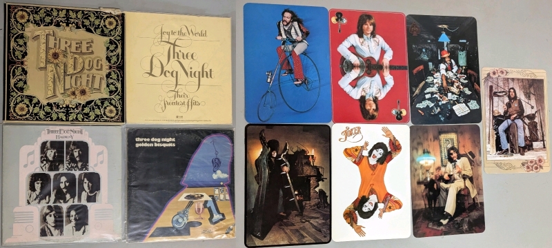 4 Vintage THREE DOG NIGHT Record LPs : Seven Separate Fools + Complete Oversized Cards, Harmony, Golden Biscuits, Their Greatest Hits