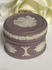 Vintage Mini Wedgwood Lilac Jasperware Trinket Box impressed with "Wedgwood Made in England" on the bottom. Rare