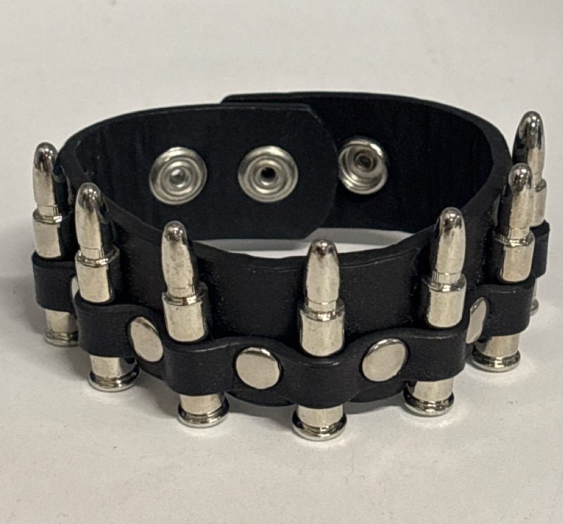 Metal Stud Spike Real Leather Statement Bracelet 7.5 -8 inch Snap Clasp 1 inch Wide