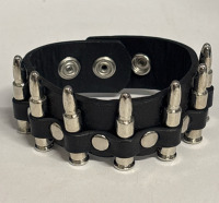 Metal Stud Spike Real Leather Statement Bracelet 7.5 -8 inch Snap Clasp 1 inch Wide