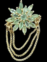 Emerald 1.45ct Sil Brooch Gold Rhodium Plated Dainty 2.9 gram