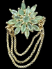 Emerald 1.45ct Sil Brooch Gold Rhodium Plated Dainty 2.9 gram