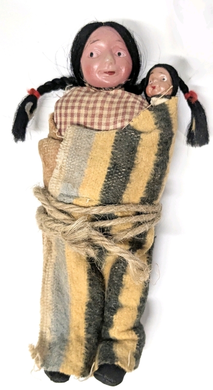 Vintage SKOOKUM Doll with Baby, 7.75" Long