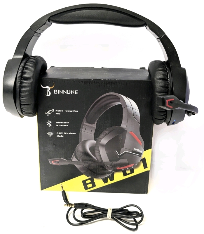 [As-Is] BINNUE BW01 Wireless Over-Ear Gaming Headphones With Noise Reduction (Tested for Power, Does Not Connect Via Bluetooth, Does Not Include USB-C Cable)