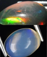 New Two Opals - Ethiopia Natural Play of Colour Opal .85ct 8x6mm and BLACK Opal .79ct 8.3 x 6mm Oval Cab Natural Floral Play of Colour