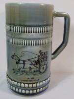 Irish Porcelain Beer Mug - Blue / Green . Measures 6 ⅜" Tall .