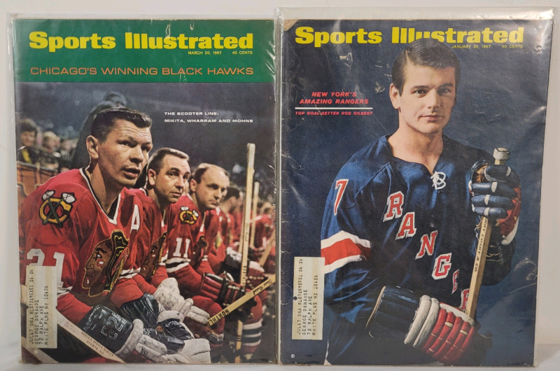 Vintage 1967 Sports Illustrated Magazines w/New York Rangers & Chicago Blackhawks Covers