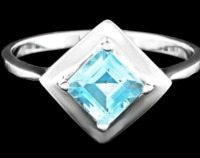 Unheated Natural Sky Blue Topaz 6mm New Sterling Silver Ring Size 7