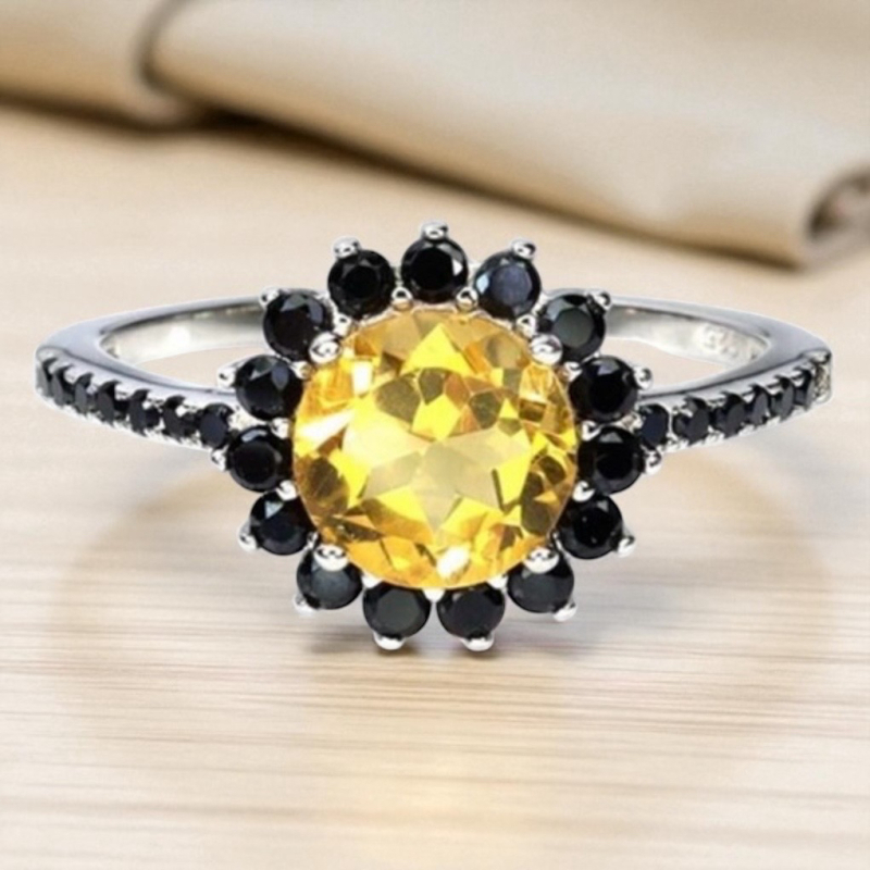 New 925 Sterling Silver Ring Round Citrine 7mm Spinel Natural Gemstone Size 7 Lovely