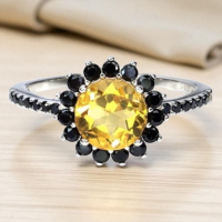 New 925 Sterling Silver Ring Round Citrine 7mm Spinel Natural Gemstone Size 7 Lovely