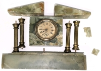 [As-Is] Beth Thomas USA Marbled Green Onyx Outer Mantle Clock with Pillars in Pieces, Approx 6" Tall Completed, For Repair