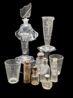 Vintage Stamped Sterling Silver Topped Salt Shaker, Tiny Ralph Lauren & Cut Glass Perfume Bottles, Tiny Medicine Bottles, Apothecary Measuring Vessels, Shot Glasses + Up to 5" Tall