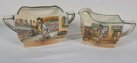 Vintage Royal Doulton Dickens Ware " Mr. Pickwick " Creamer & Sugerbowl . Crazing Present , no visible chips or cracks