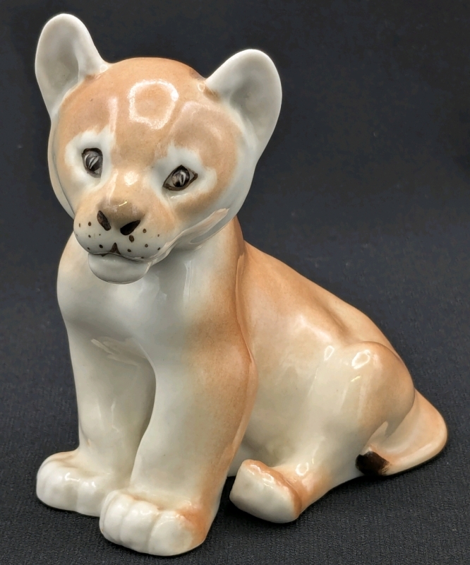 Signed Vintage LOMONOSOV Russia USSR Baby Lion Cub, 4" Tall, No Chips or Cracks