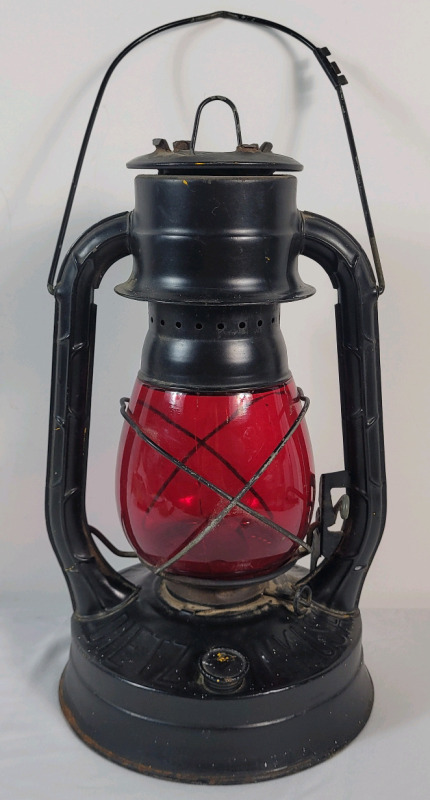 Vintage Dietz NY , USA No.8 Air Pilot Railroad Lantern w/Red Glass Globe . Measures 13" Tall .